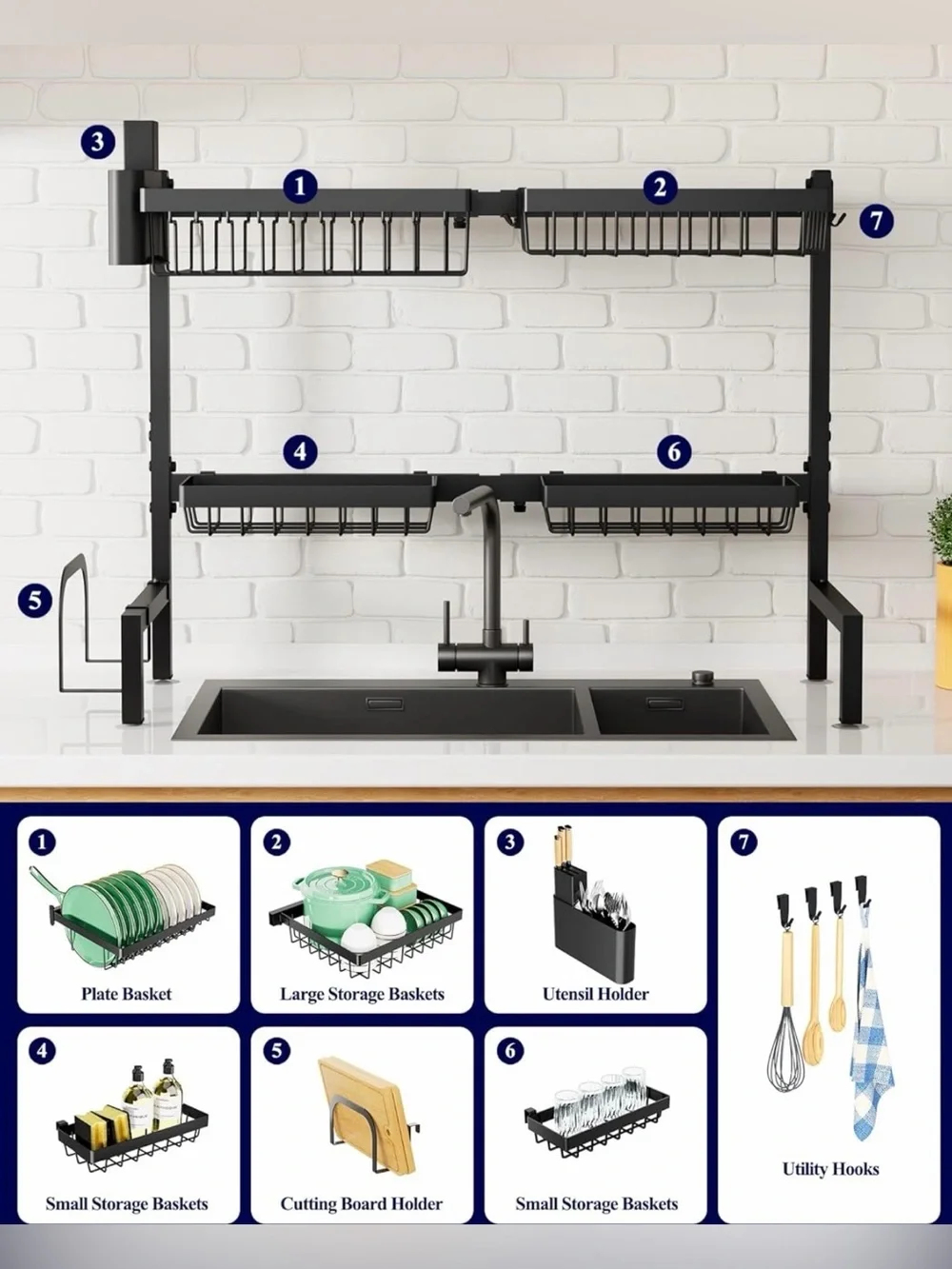 New Over-the-Sink Dish Drying Rack - Black